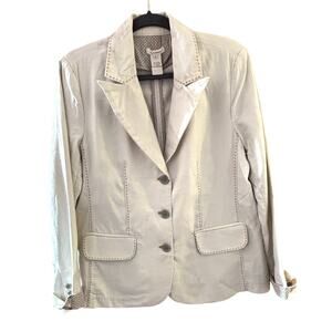 Sundance Linen Cotton Blend Blazer Cream Orange Stitch Accent Sz M Western